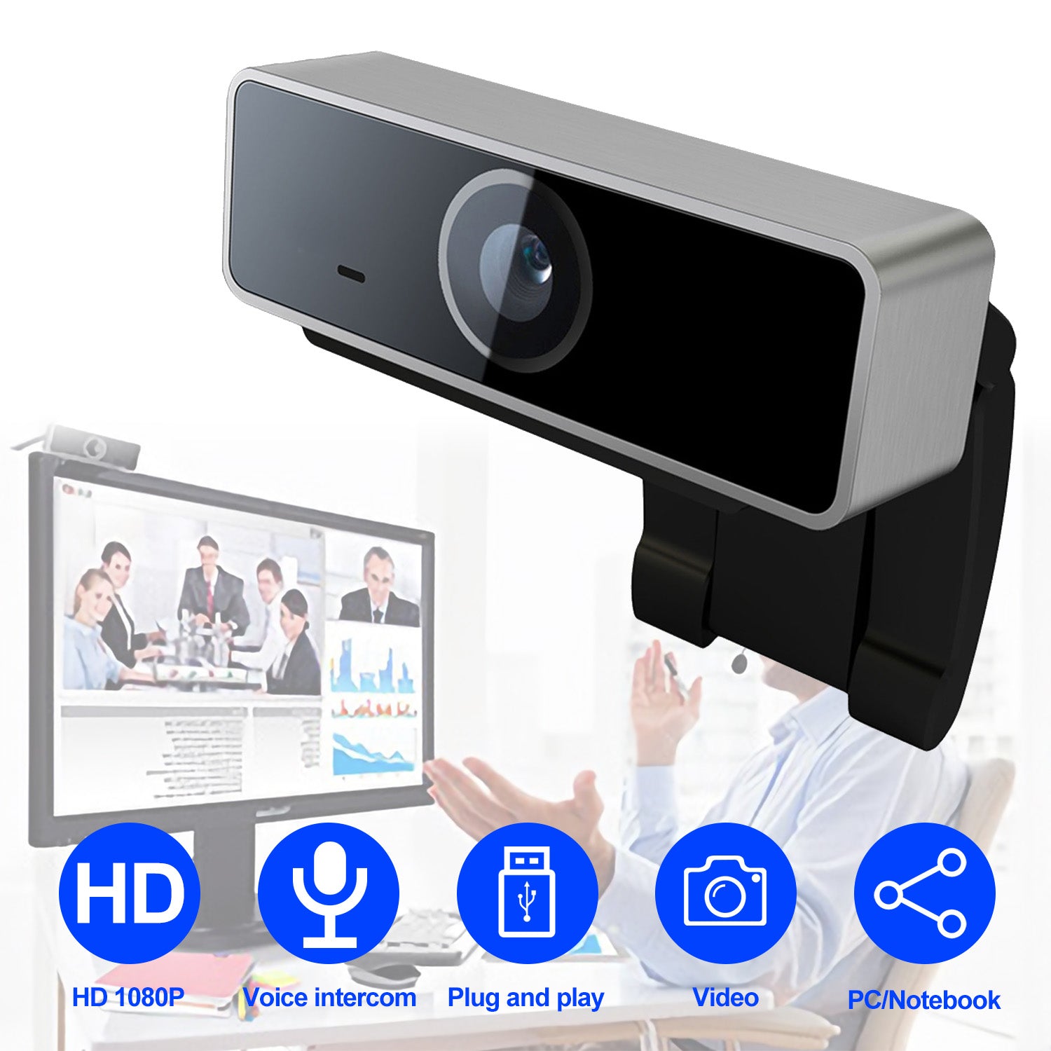 60-Degree Widescreen Desktop Laptop Webcam Live Streaming Webcam With Rotatable Clip For Live Broadcast Video Calling Conferencin